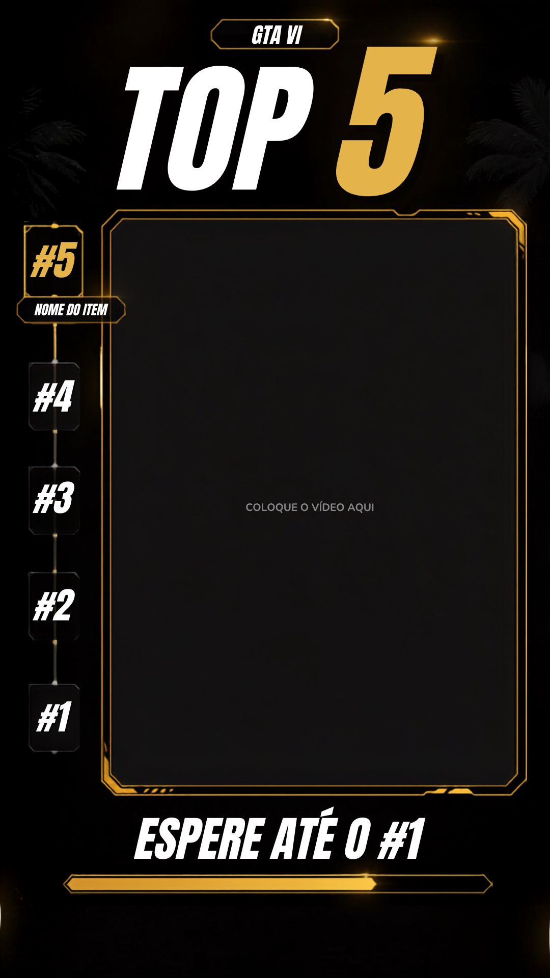 Template vertical para Shorts, Reels e TikTok — ranking Top 5 com lista numerada e texto “Espere até o #1”