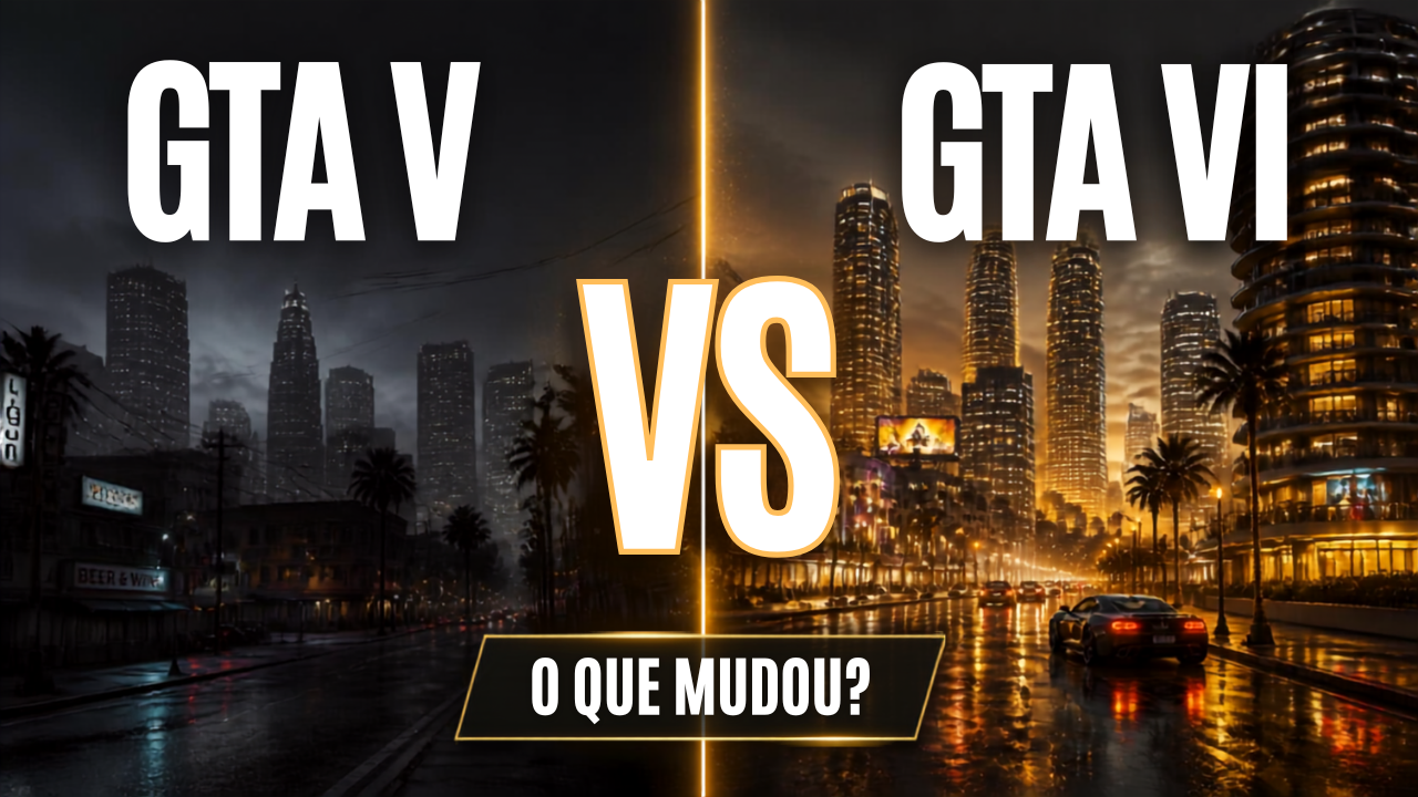 Template de thumbnail para YouTube — GTA V vs GTA VI, o que mudou?